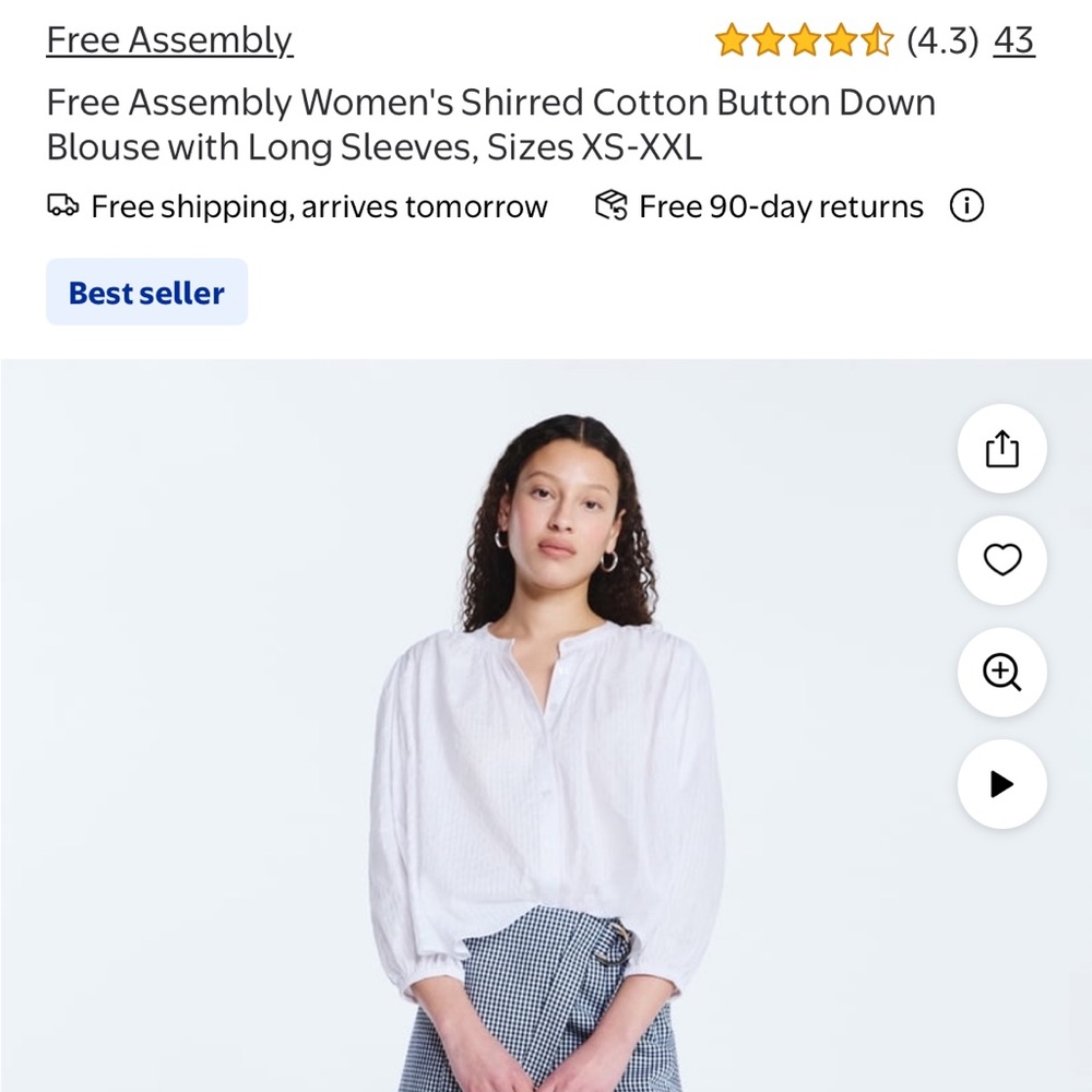 Free Assembly White Textured Button-Front Women’s Blouse